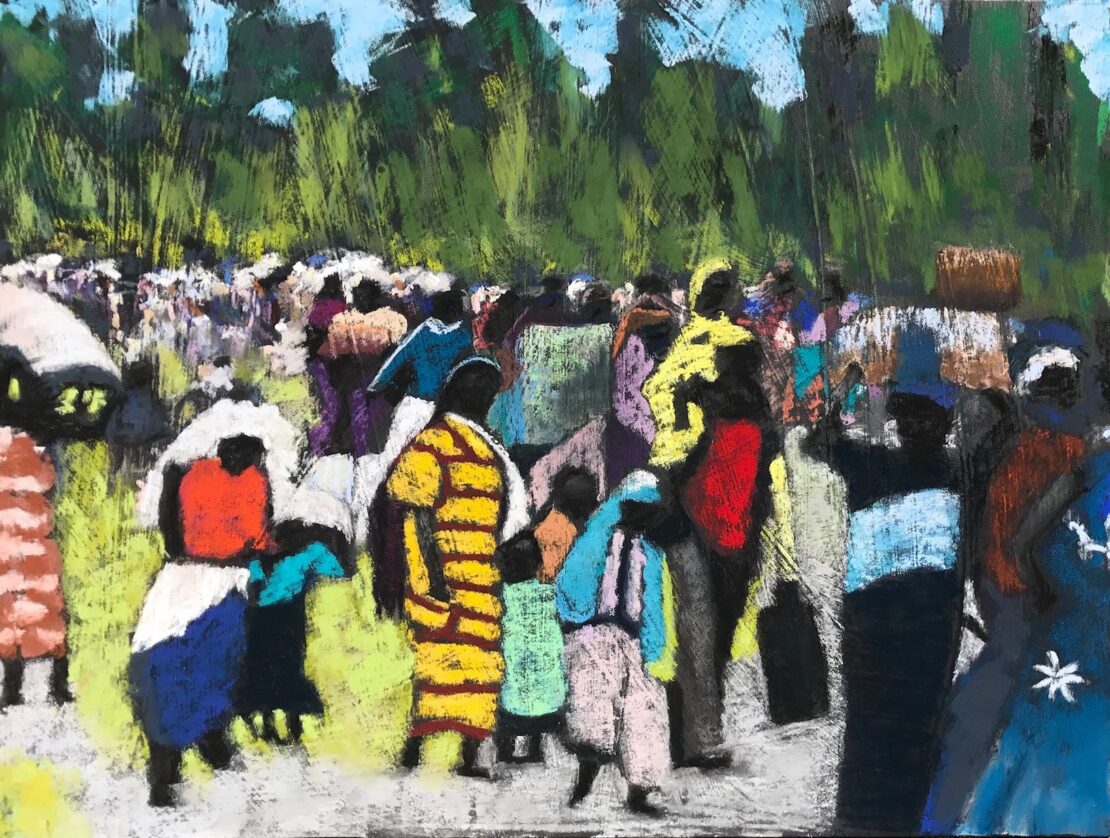 Refugee March - James Brown - 24'' x 16'' - Pastel on Clayboard