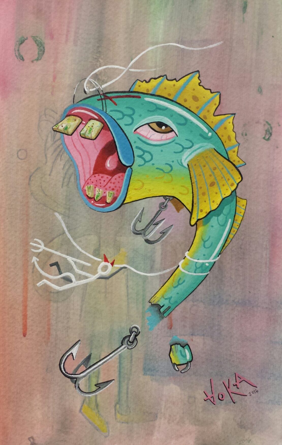 go fish - knowartist - 5'' x 8'' - Mixed Media on Paper