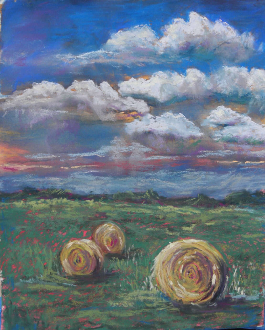 Hay Stacks - Cathy E Geib - 9'' x 12'' - Pastel on Sanded Paper