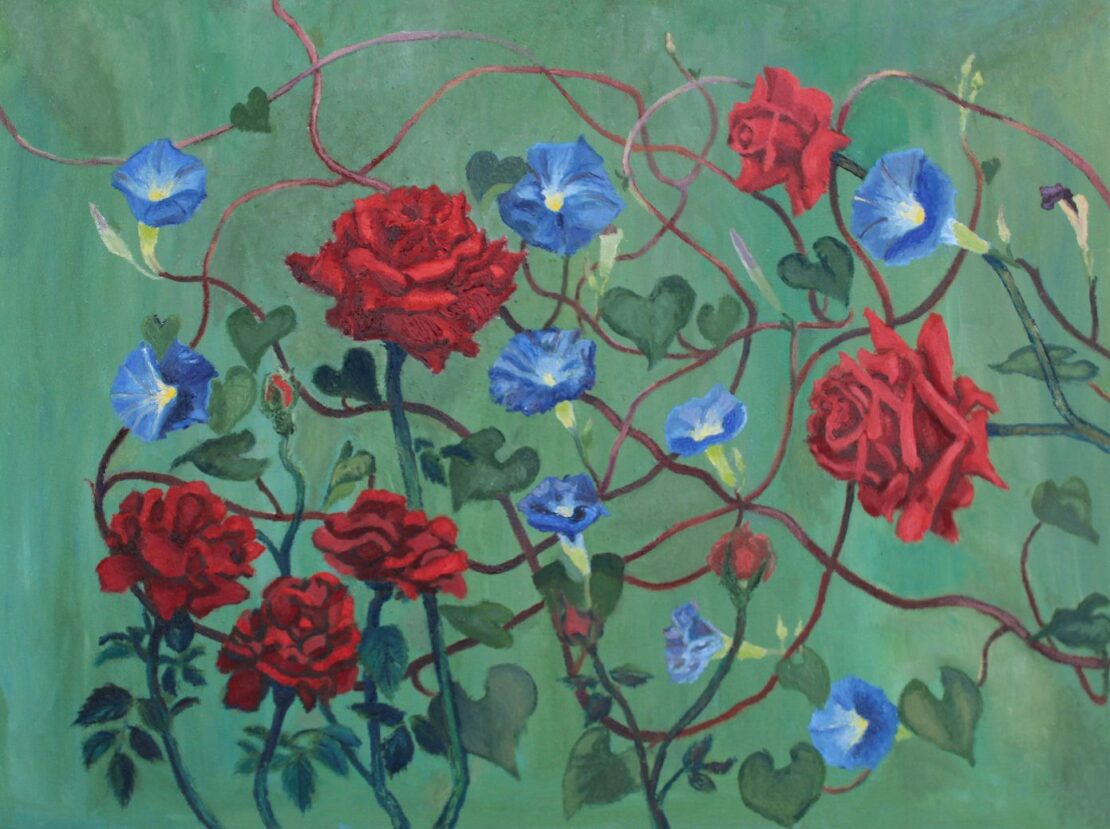 Roses and Morning Glories - Vera (von Benckendorff-) Smith - 18'' x 24'' - Oil on Canvas