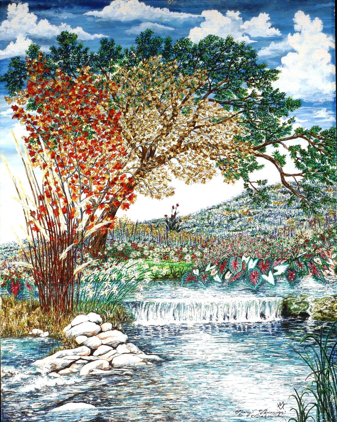 WaterFall - Mary Veronica Kampen Laskowski - 24'' x 30'' - Watercolor on Paper