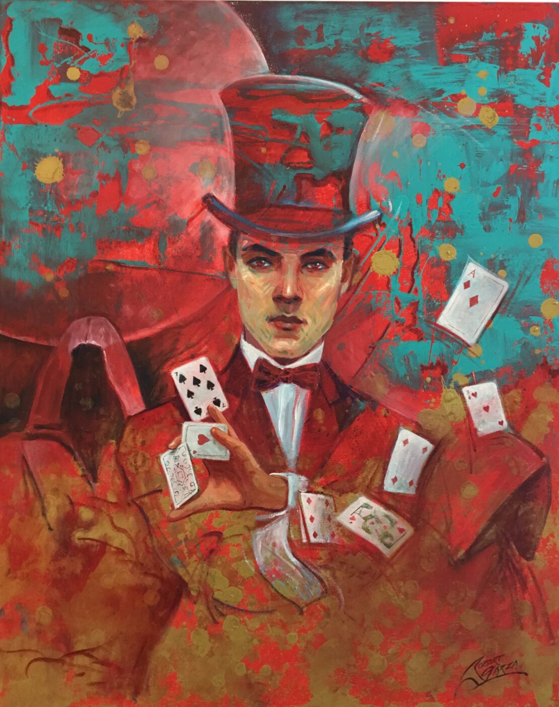 Magician of Letters - Robert Garza - 24”x 30” - Mixed Media on Linen