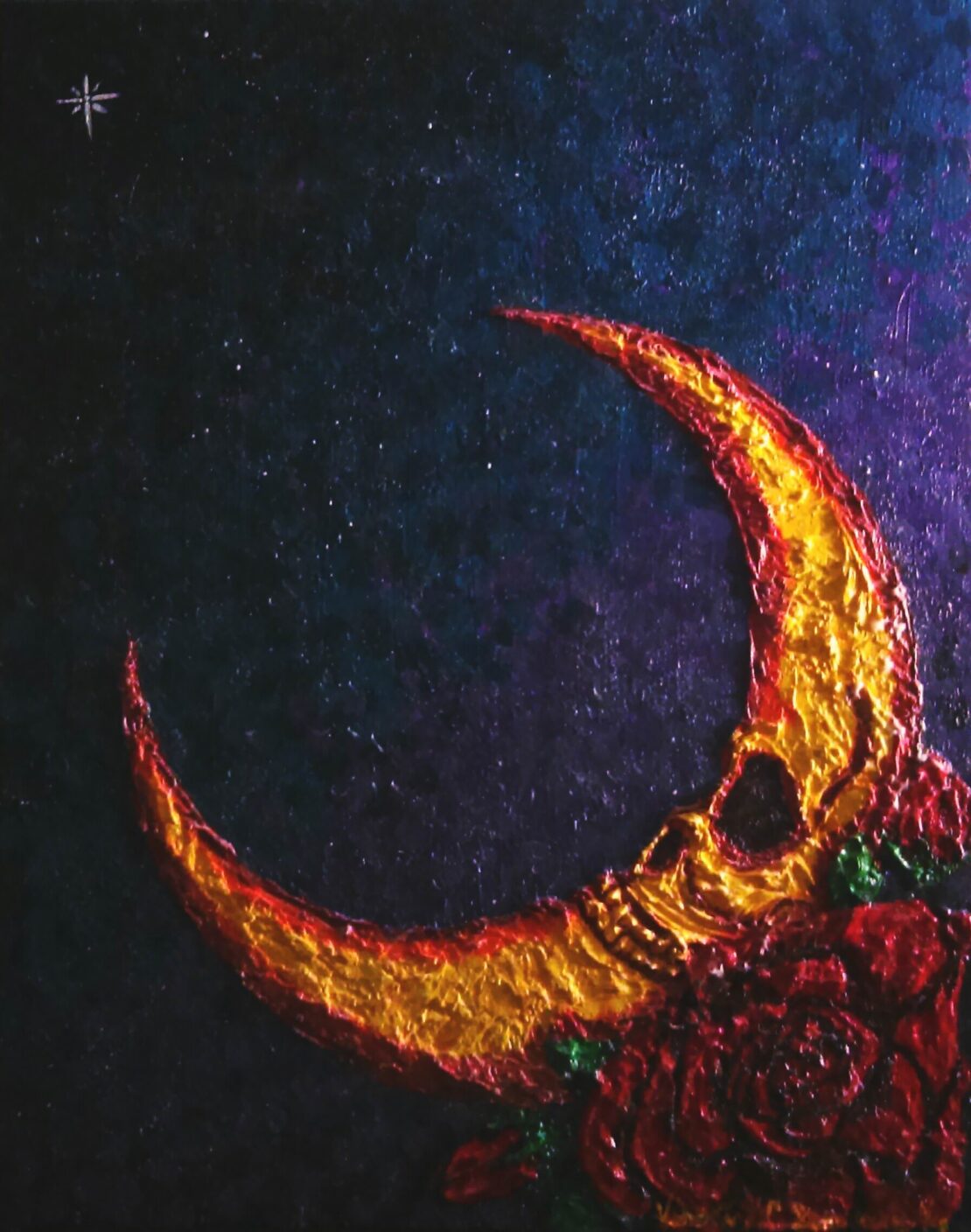 La Luna y Su Estrella - Veronica C. Guerrero - 16'' x 20'' - Acrylics on Stretched Canvas, Gesso, Moulding Paste, Gloss Medium