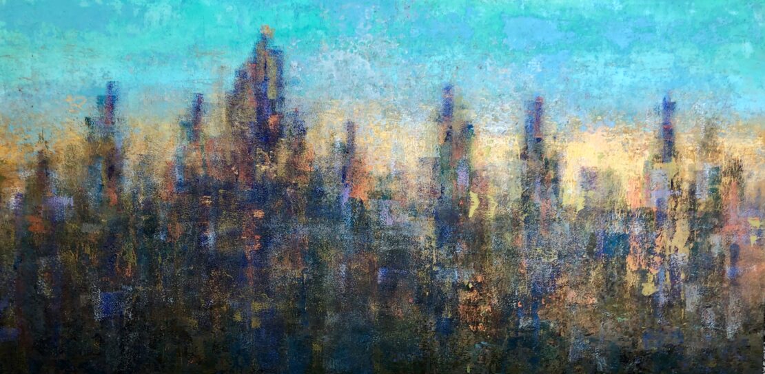 Cityscape Blue - James Brown - 24" x 48" - Acrylic/Resin on Board