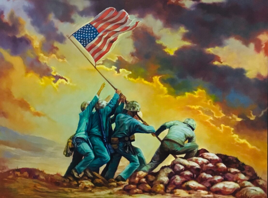 Marines Raise flag on Iowo jima 1945 - Robert Garza - 30" x 40" - Oil on Canvas