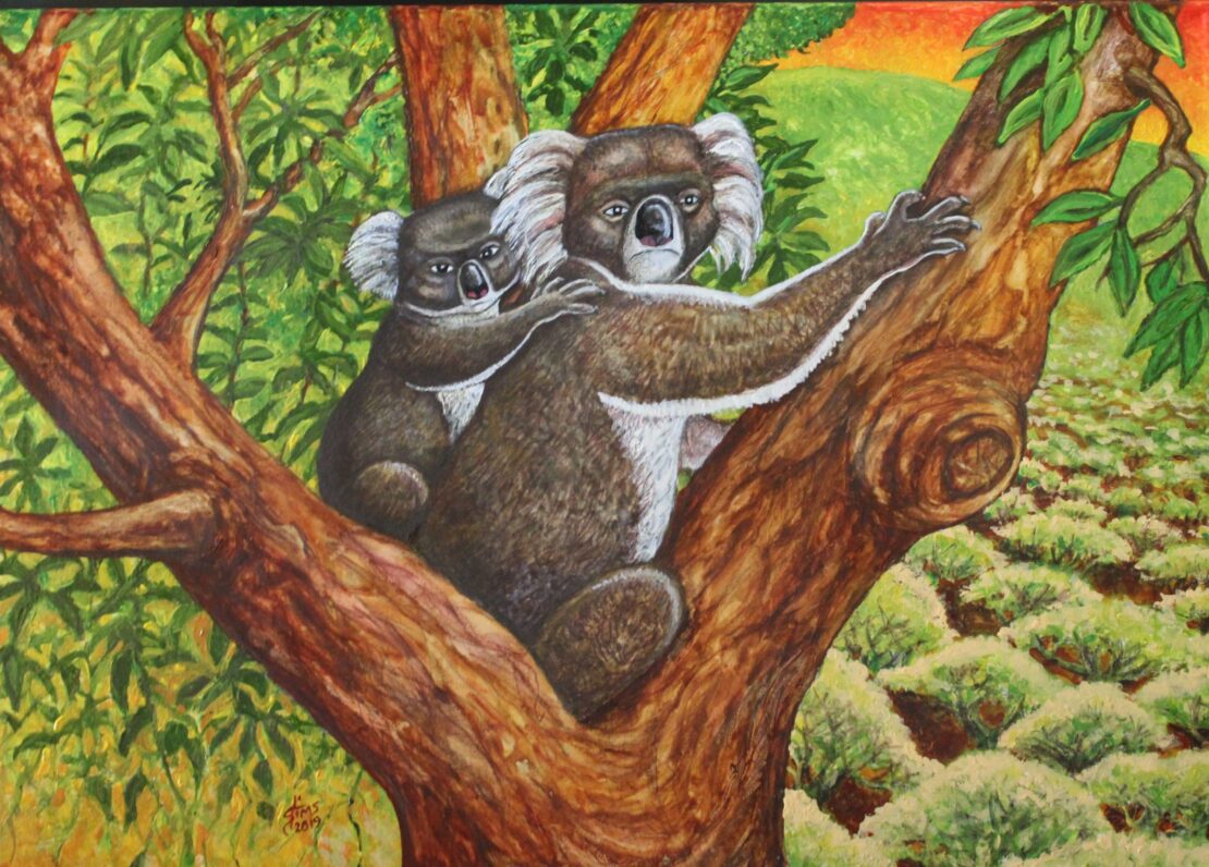 Koala and Cub, Australia - Stan Tims - 18" x 24" - Watercolor on Canvas