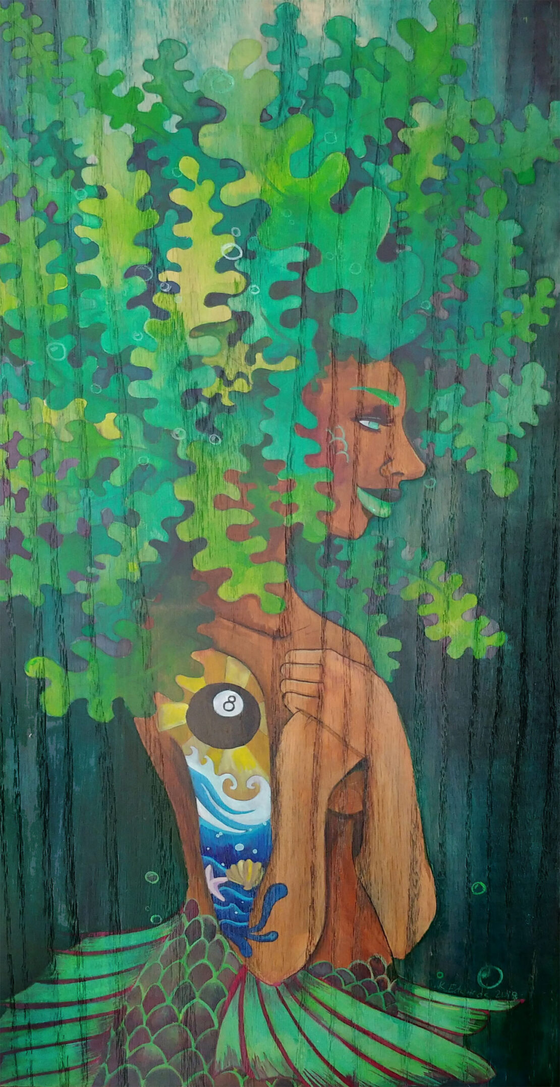 In Bloom - Kwanzaa Edwards - 12'' x 24'' - Ink on Wood