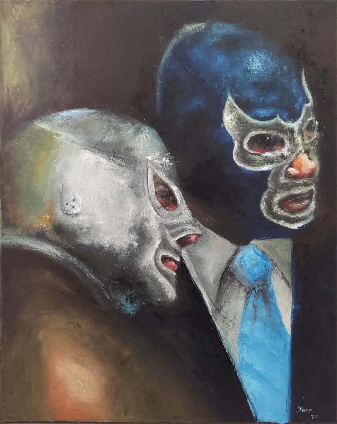 El Santa y Blue Demon - Joao Quiroz - 16" x 20" - Oil on Canvas