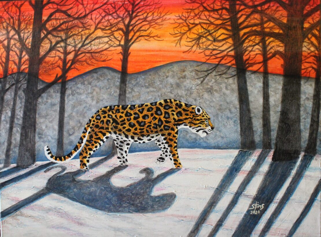 Amur Leopard, Central Asia - Stan Tims - 18" x 24" - Watercolor on Canvas