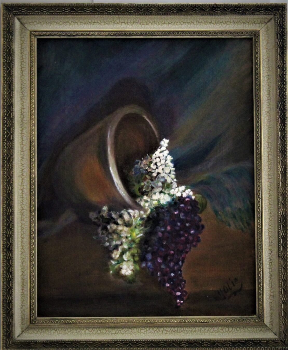 Pot with Flowers & Grapes - Yolanda Clifton - 11'' x 14'' - Oil on Canvas