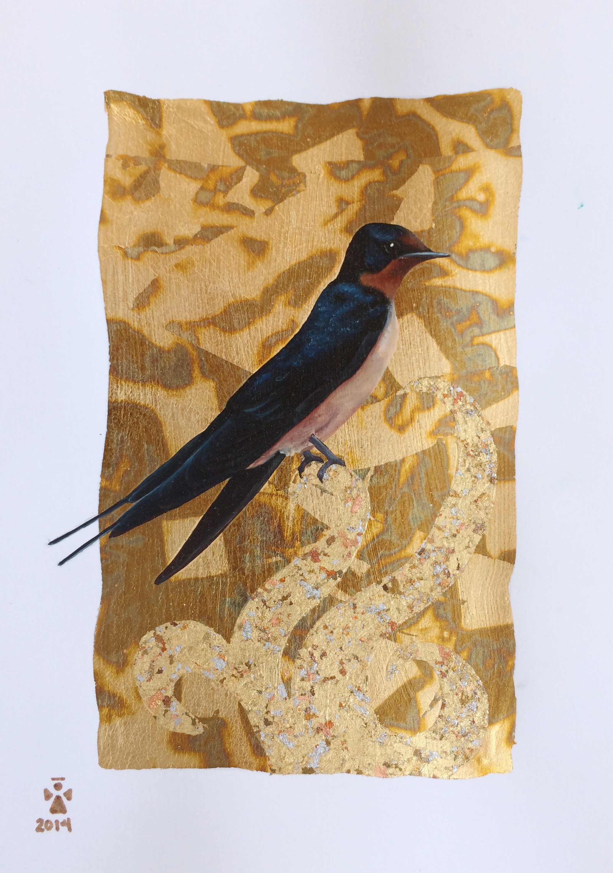 Swallow bird 2 - Angeles Salinas - 12'' x 18'' - Mixed Media on Paper