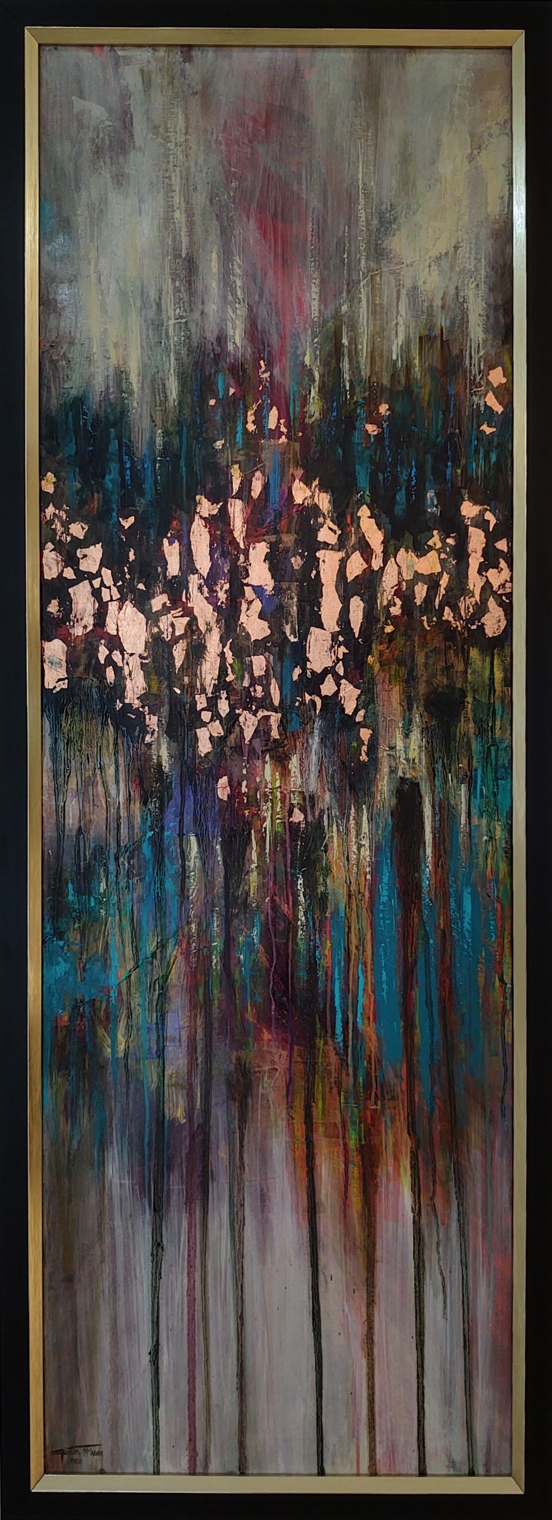 Cascading Trees - Justin McHenry - 23" x 63" - Oil/Acrylic/Copper Leaf on Canvas