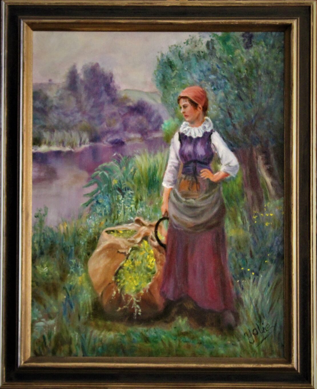 Lady by the Stream - Yolanda Clifton - 18" x 14" - Oil on Canvas