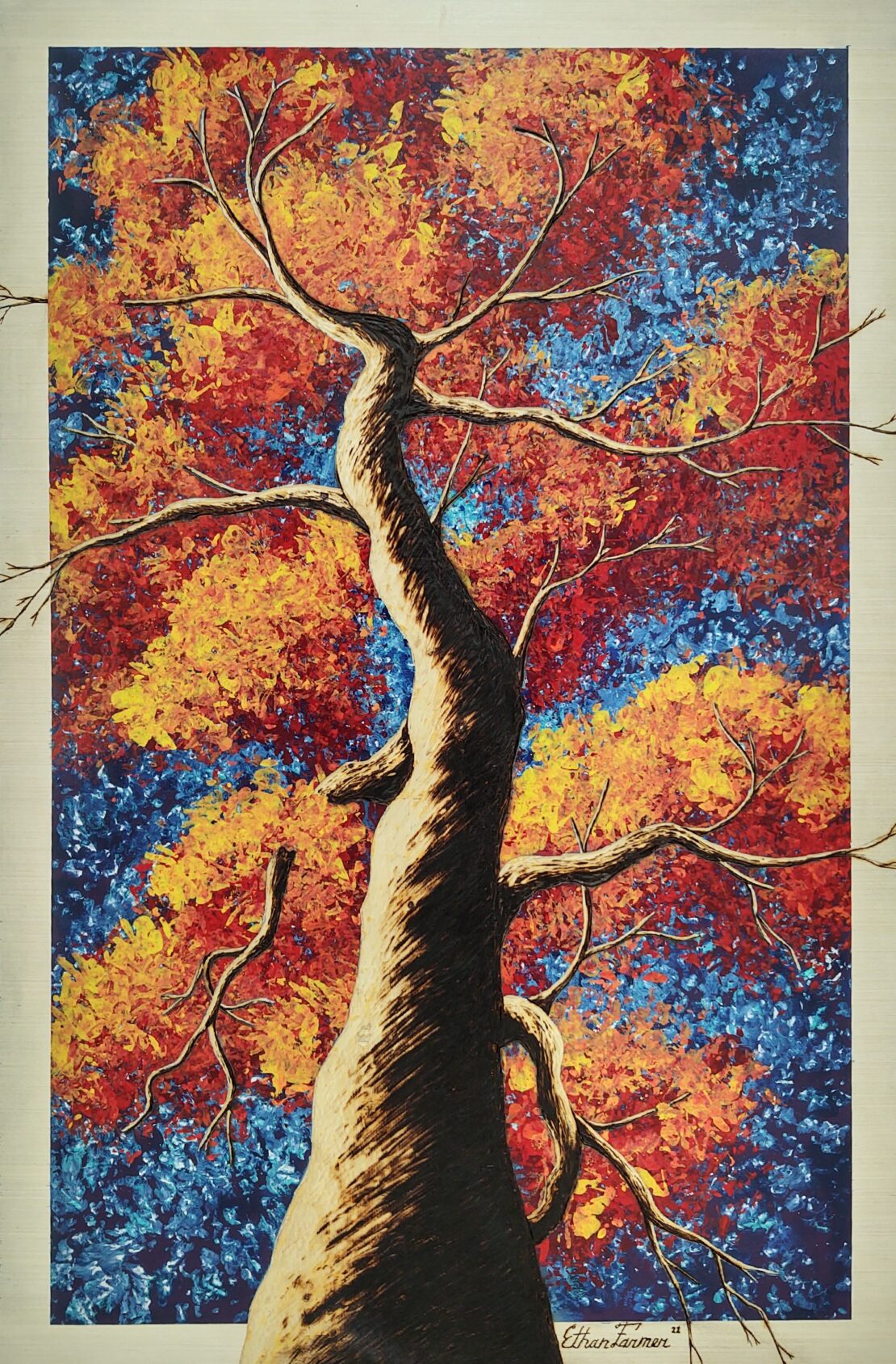 Autumn Dreams V – Ethan Farmer – 48″ x 32″ – Pyrography on Wood Panel