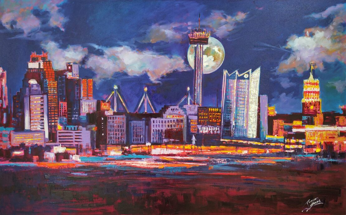 San Antonio Skyline At Dusk - Robert Garza - 48" x 30" - Acrylic on Canvas