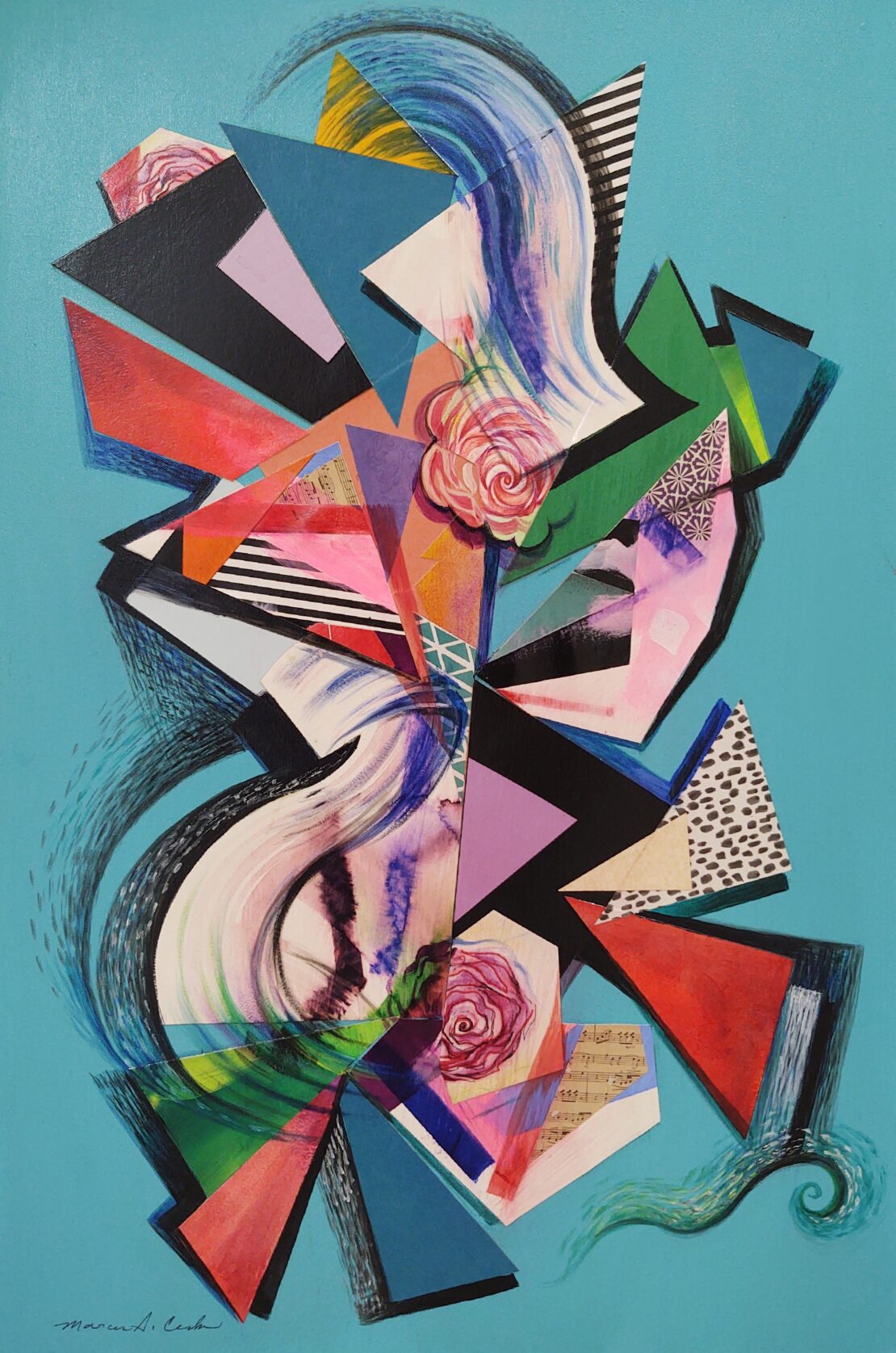 Go With The Flow - Marcus A. Cerda - 36" x 24" - Mixed Media Collage on Canvas