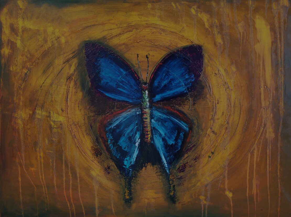 Blue Butterfly - Joao Quiroz - 30" x 40" - Oil on Canvas