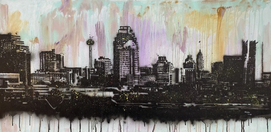 San Antonio Skyline - Joao Quiroz - 24" x 48" - Mixed Media on Canvas