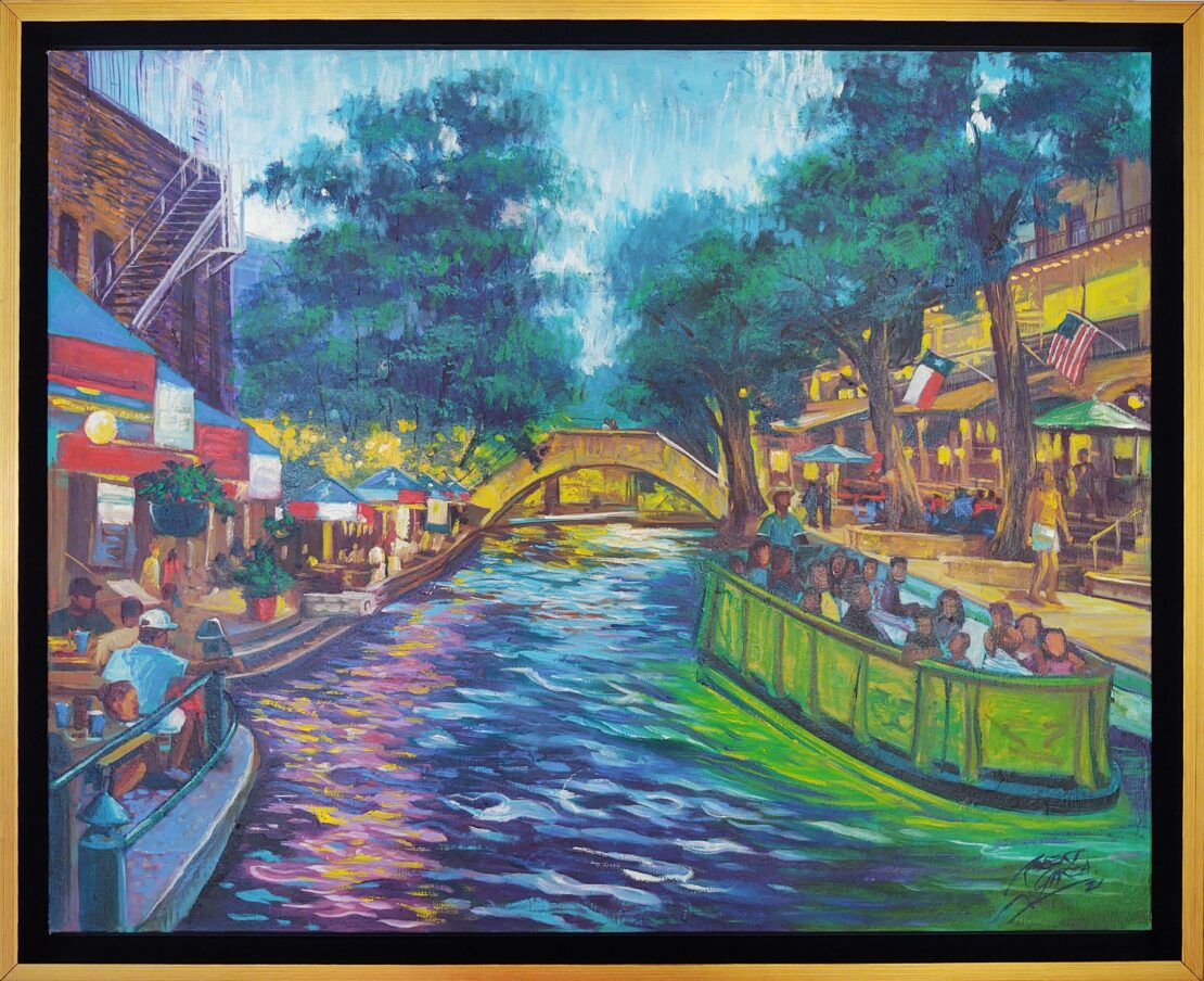 Colorful Riverwalk - Robert Garza - 32.75" x 26.75" - Oil on Canvas