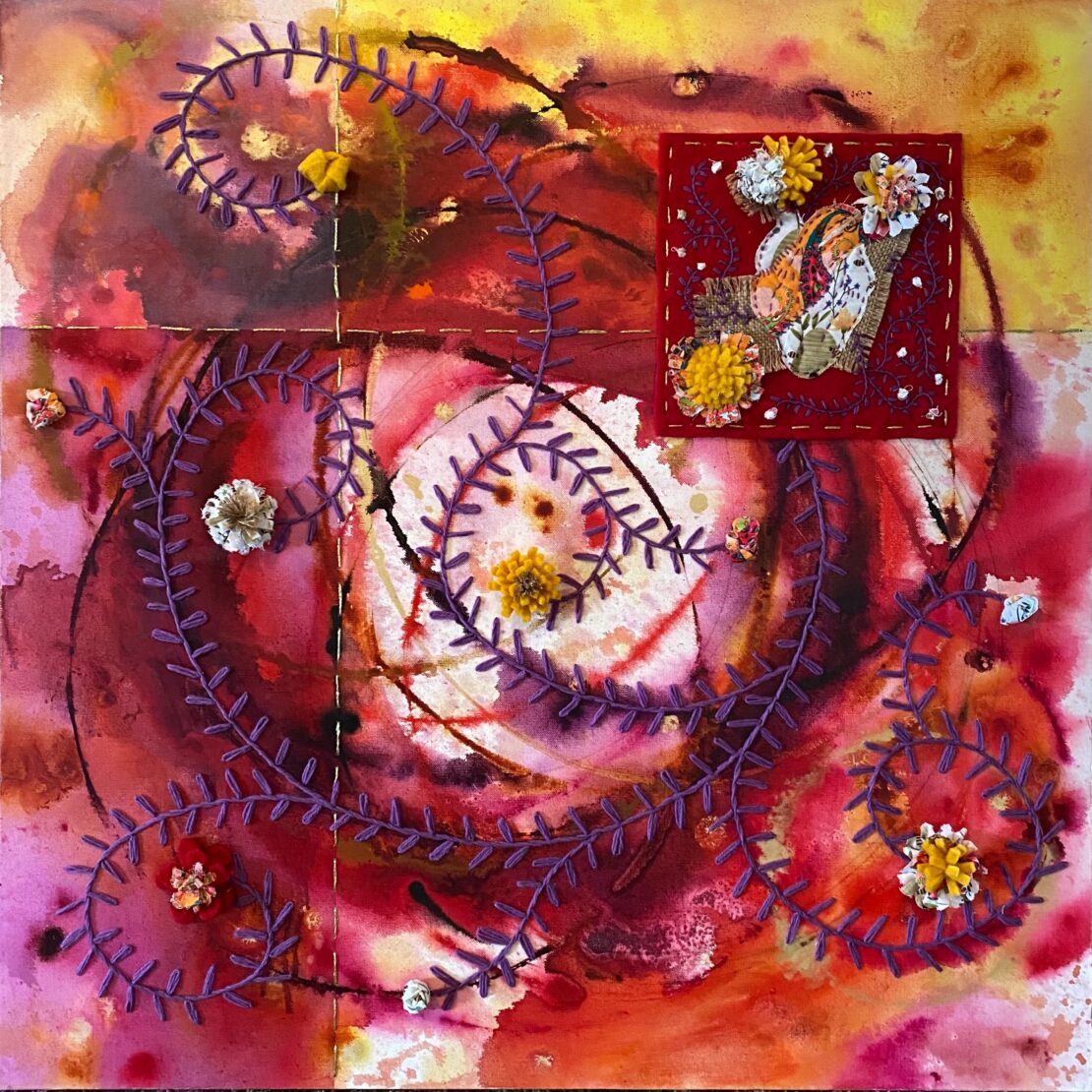 Love Growing On Vines - Angeles Salinas - 36" x 36" - Mixed Media on Canvas