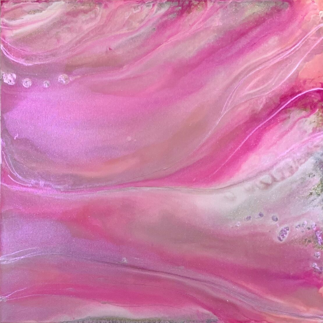 Pink Butterfly - Courtney Reed - 36" x 36" - Mixed Media & Resin on Canvas