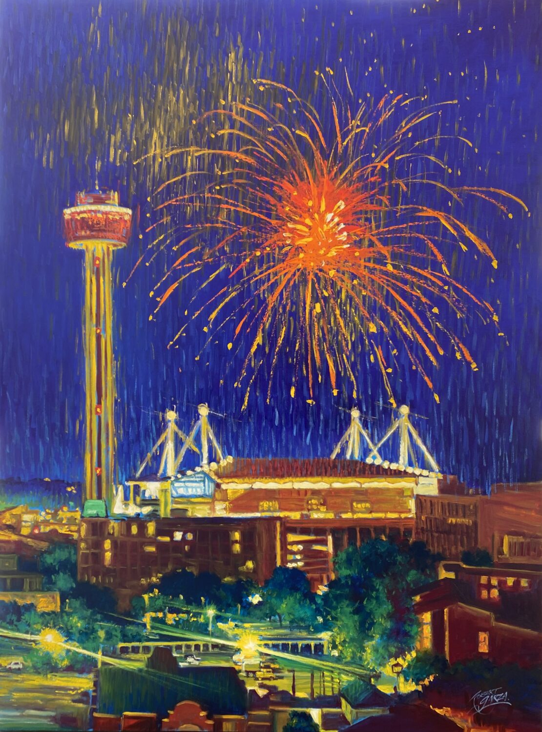 Hemisfair Park & Alamodome - Robert Garza - 30” x 40” - Oil on Canvas