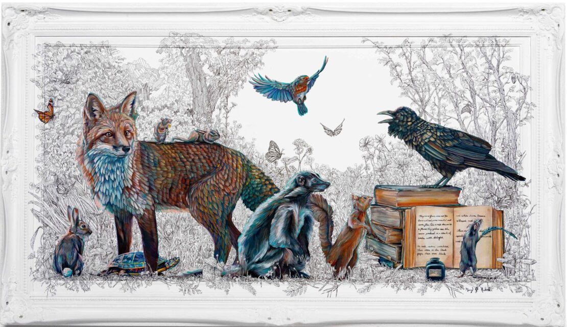A Gathering Of Great Minds - Mary Jean Ruhnke - 32" x 56" - Mixed Media on Canvas