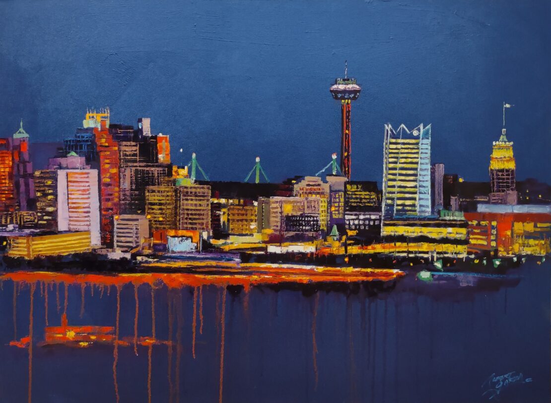 San Antonio Skyline Sunset - Robert Garza - 48" x 36" - Acrylic on Canvas