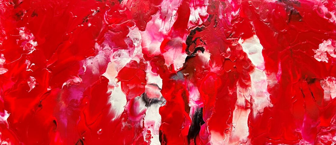 Dancing In Red - James W. Brown - 36" x 15" - Acrylic and Resin on Board