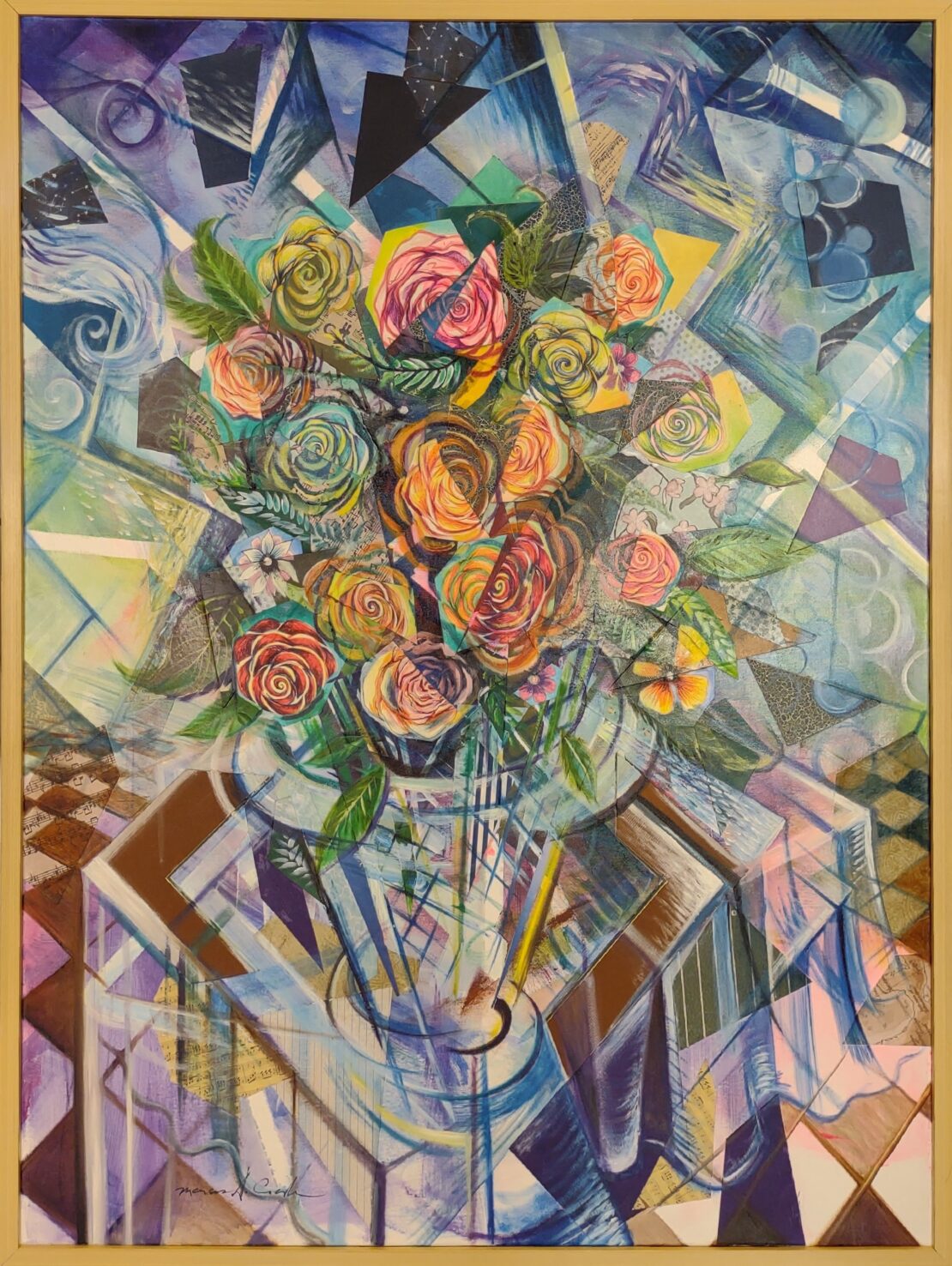 Floral Still Life - Marcus Cerda - 37.5" x 49.5" - Mixed Media on Canvas