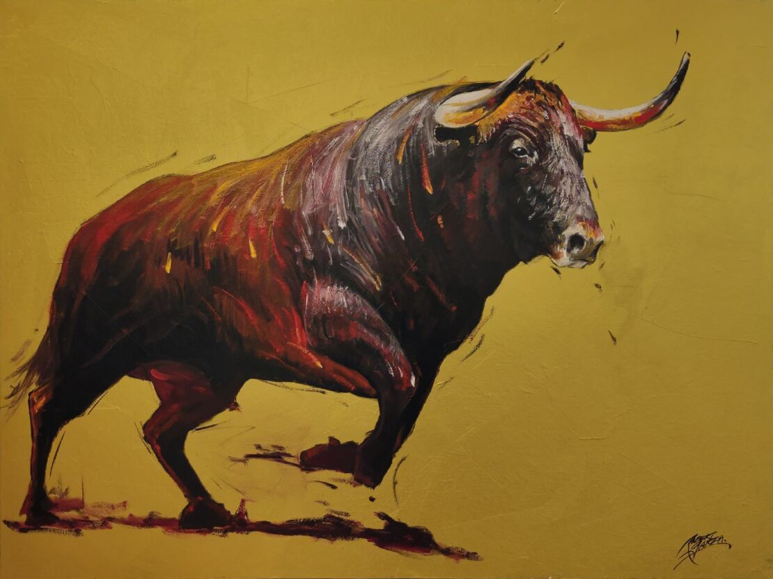 The Strongest Bull - Robert Garza - 30” x 40” - Mixed Media on Canvas