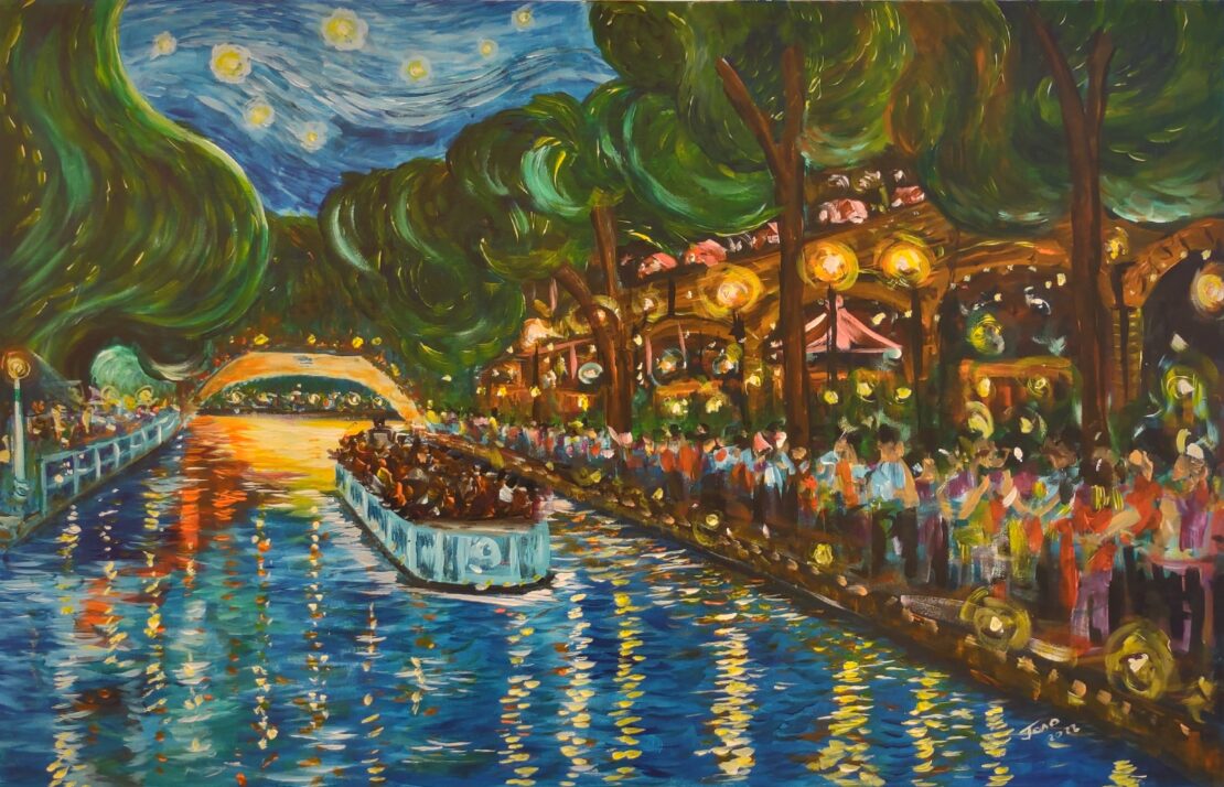 Riverwalk Starry Night - Joao Quiroz - 24" x 36" - Acrylic on Canvas