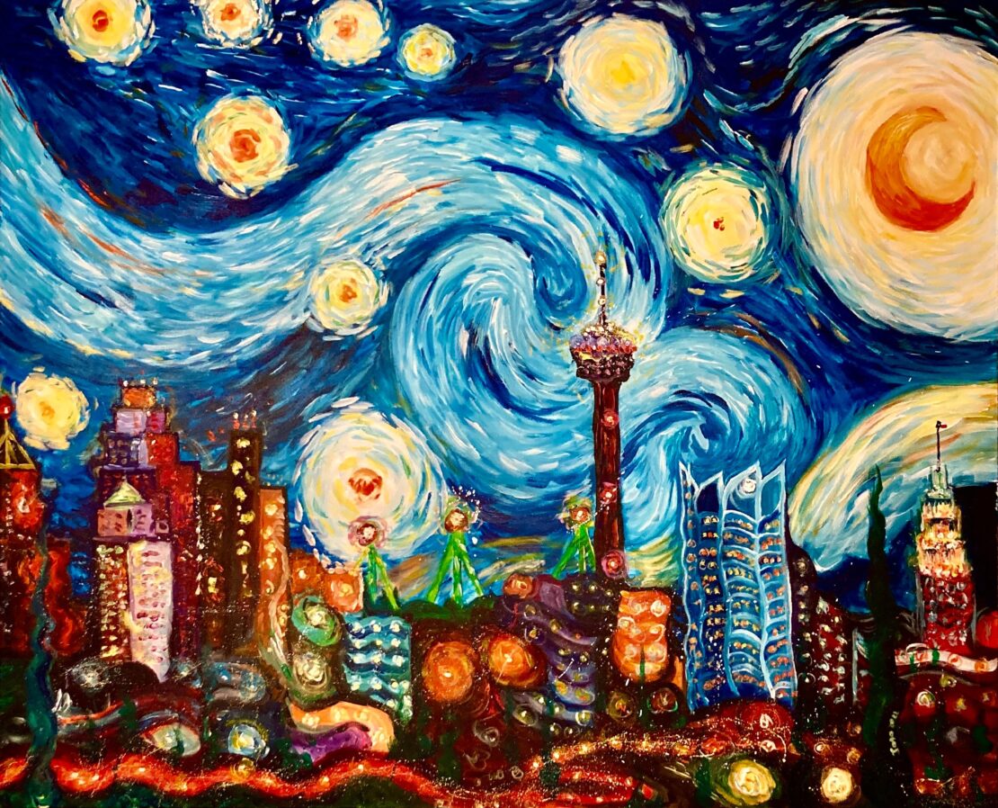 San Antonio Starry Night - Joao Quiroz - 48" x 60" - Acrylic on Canvas