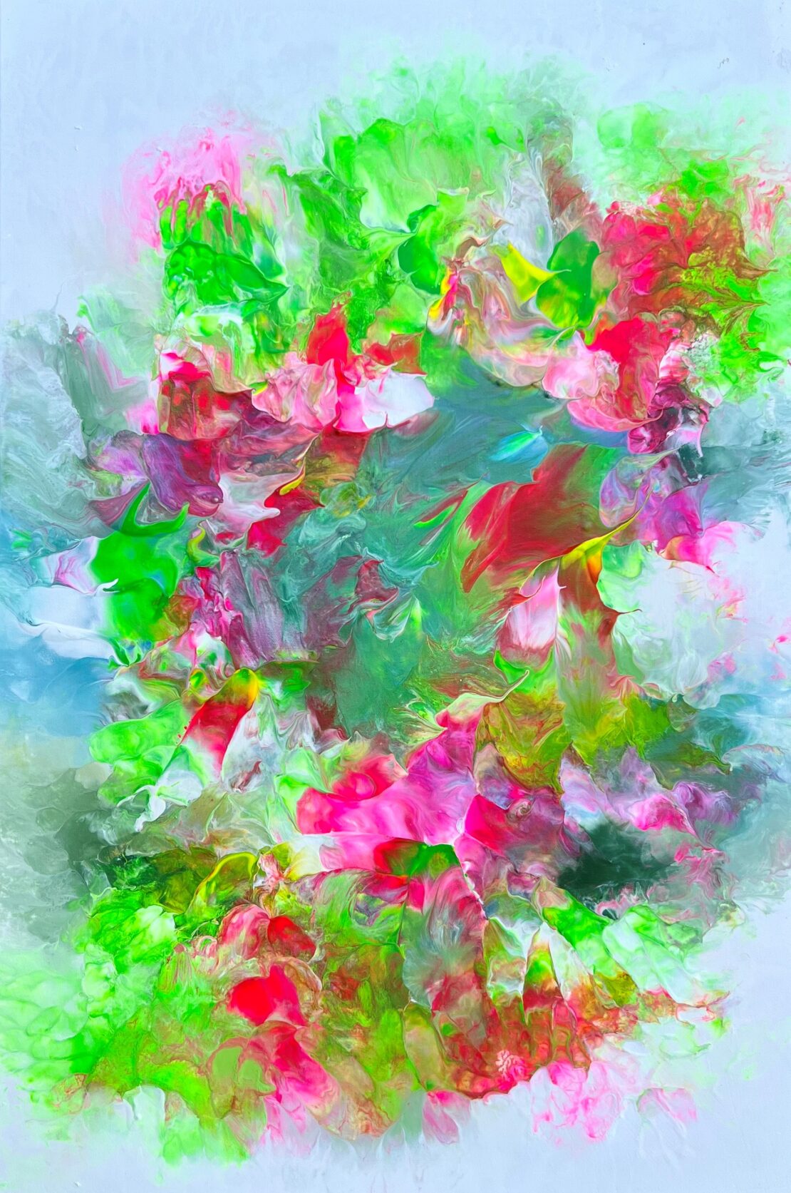 Pink & Green Petals - James W. Brown - 24" x 36" - Acrylic & Resin on Canvas