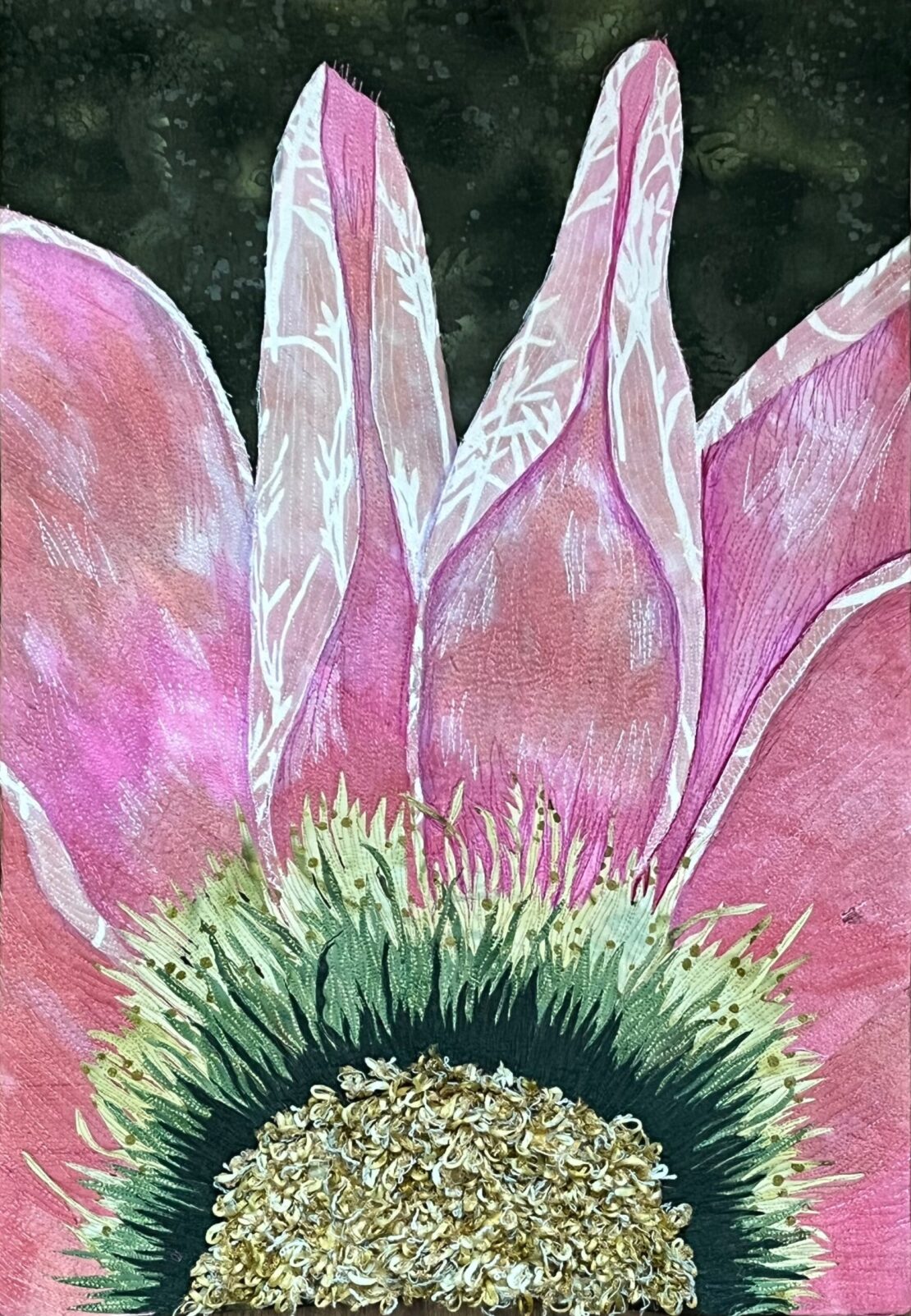 Pink Flower - Silvia Sarinana - 28" x 19.5" - Fiber Art