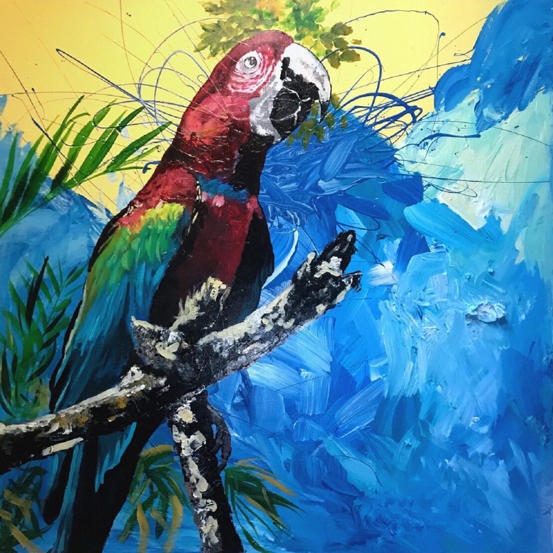 La Guacamaya - Ricardo Rodriguez - 32" x 32" - Mixed Media on Wood