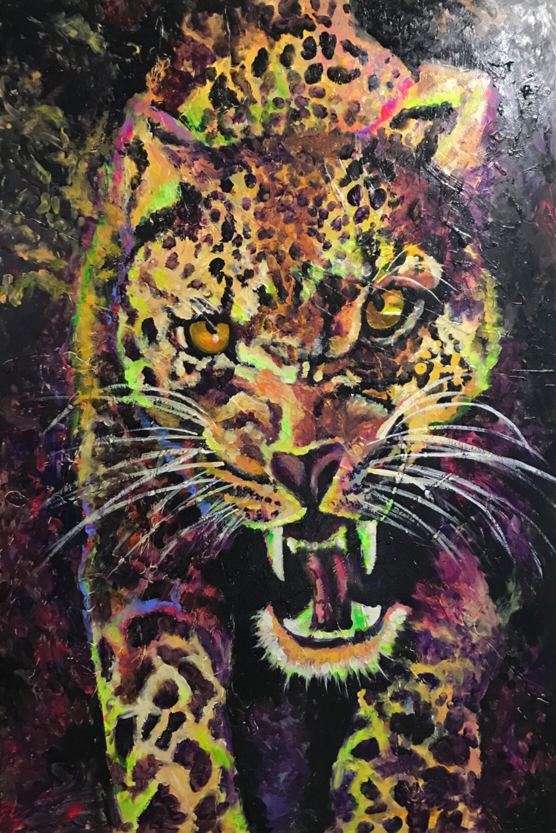 El Jaguar (Color Alebrije) - Ricardo Rodriguez - 32" x 48" - Mixed Media on Wood