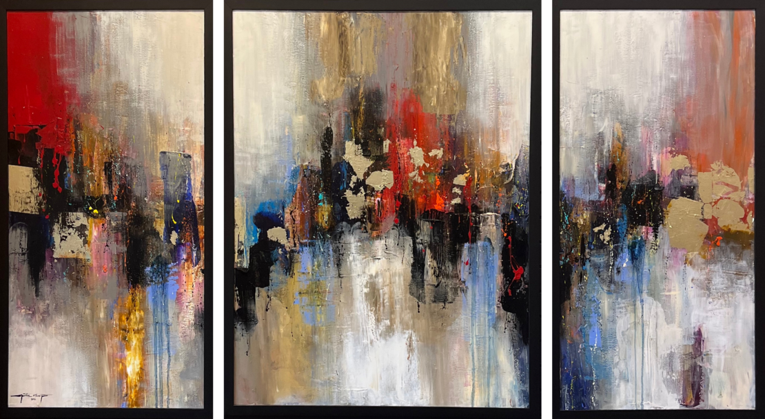 Illuminating Places (Triptych) - Justin McHenry- 90" x 50" - Acrylic & Gold Leaf on Canvas