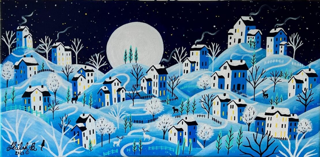 Moonlit Village - Shiloh Billingsley - 21" x 10" -  Acrylic on Canvas