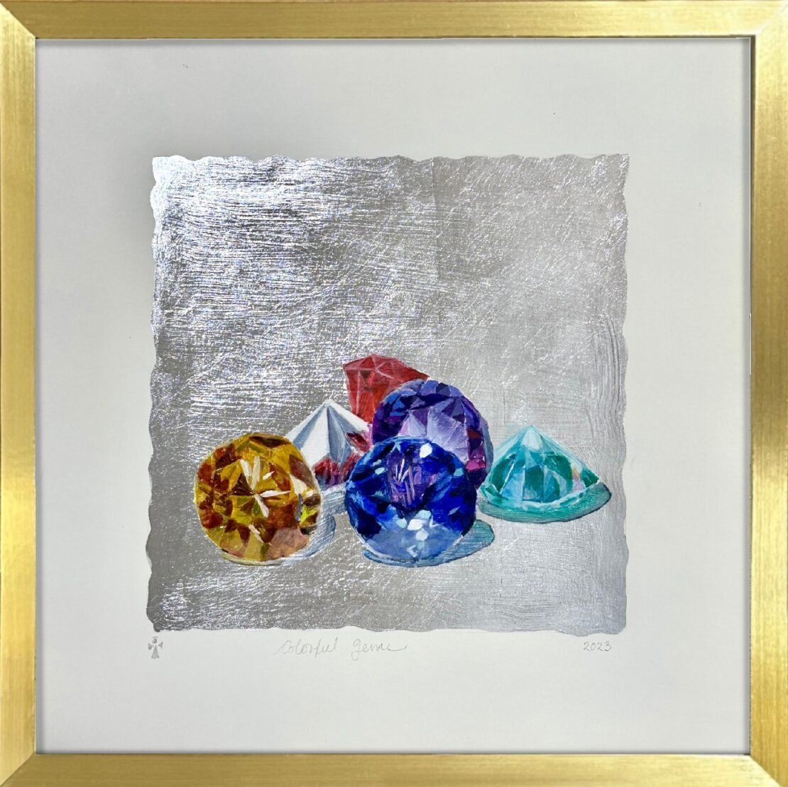 Colorful Gems - Angeles Salinas - 13" x 13" - Metallic Leaf on Paper