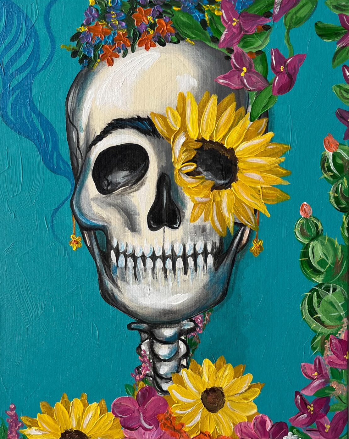 Frida Flower Skull - Jacqueline Reynoso - 16" x 20" - Acrylic on Canvas