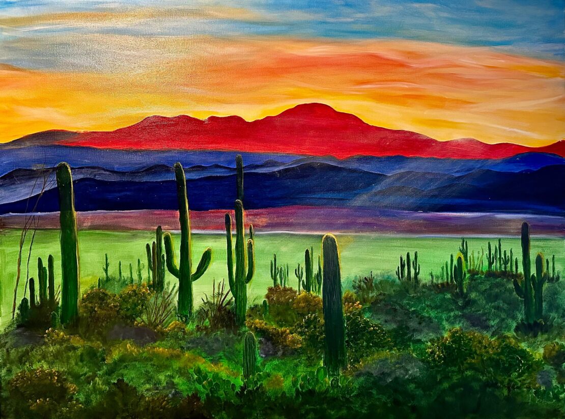 Saguaro Sunrize - Jose Antonio Ayala - 36" x 48" - Oil on Gallery Wrapped Canvas