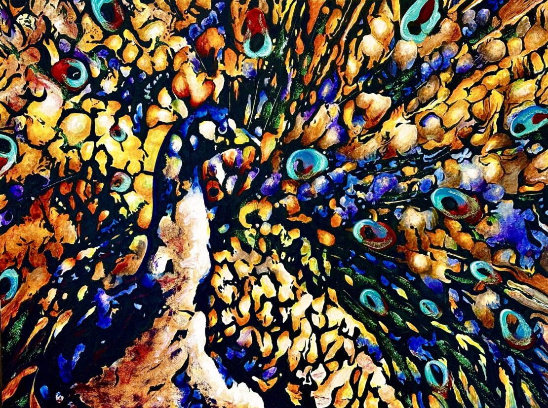 Eyeing The Peacock - Jose Antonio Ayala - 36" x 48" - Acrylic on Gallery Wrapped Canvas
