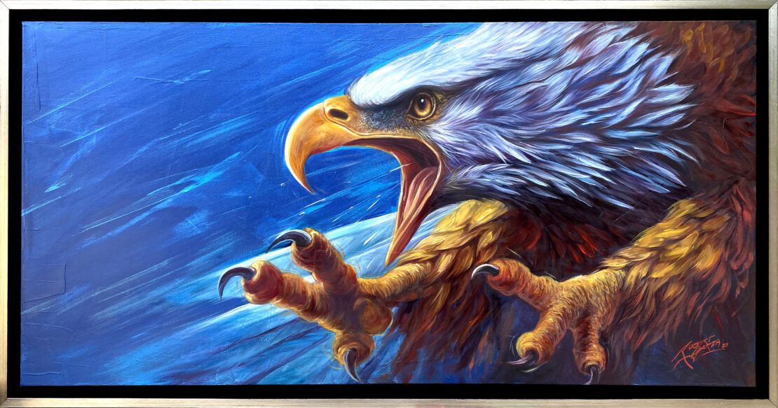 Eagle's Pursuit - Robert Garza - 26.5” x 50.5” - Acrylic & Oil on Canvas