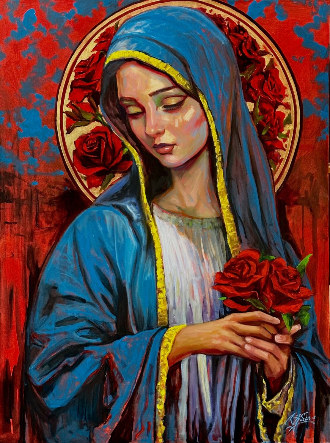 Virgen de Guadalupe - Robert Garza - 40” x 30” - Oil & Acrylic on Canvas