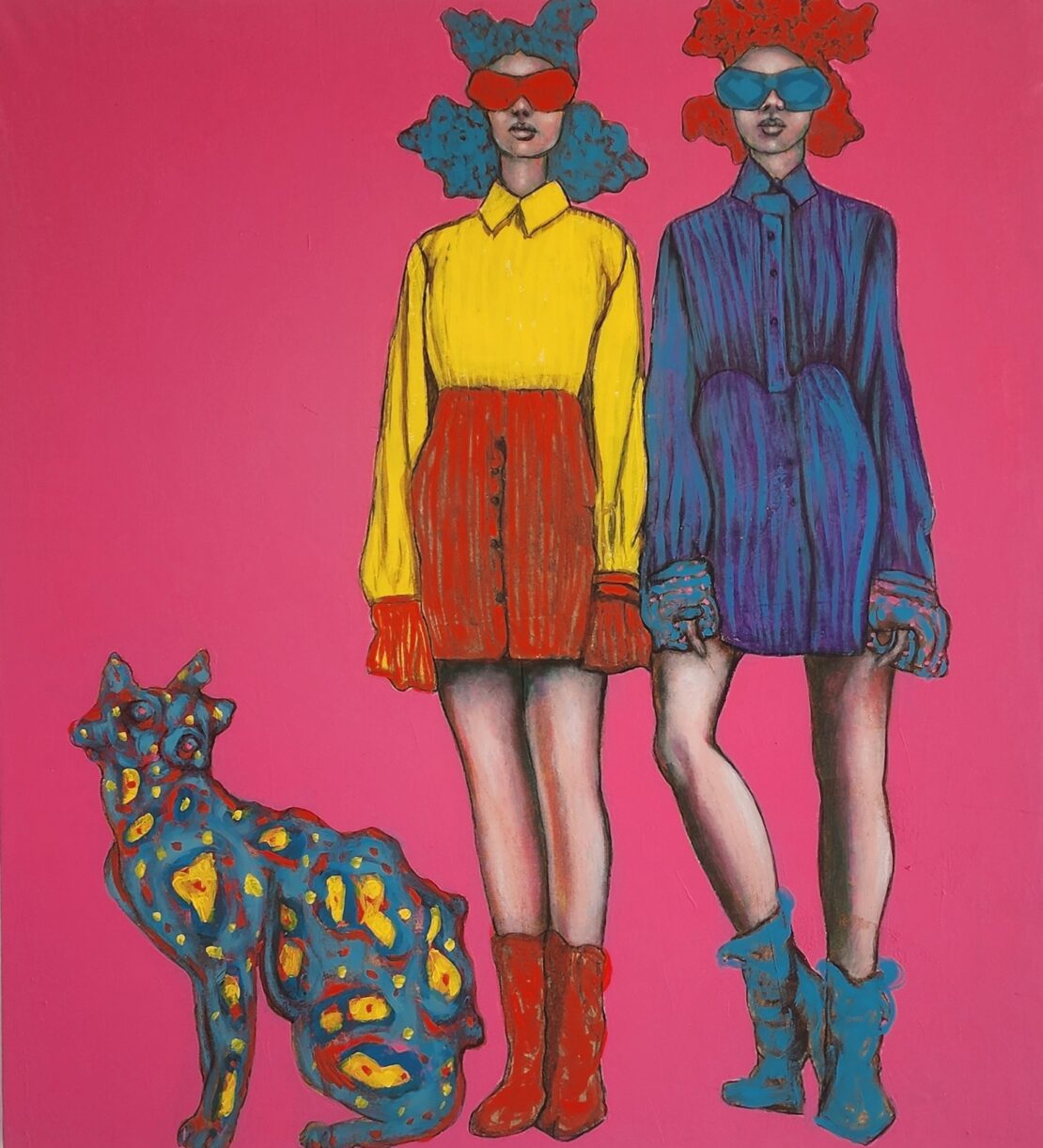 Two Girls - RRicardo - 49" x 44" - Acrylic on Canvas