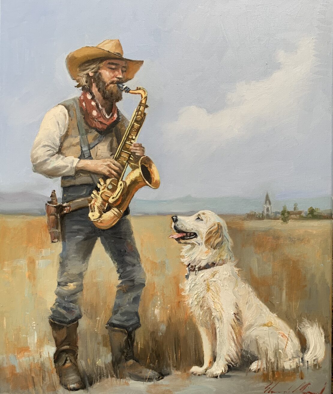 Cowboy Serenade - Yevhenii Mosieiev - 24" x 20" - Oil on Canvas