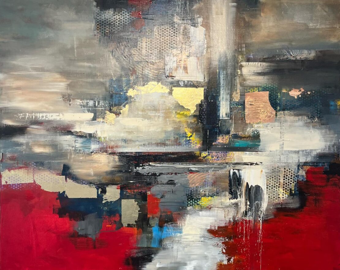 Scarlet Flame Horizons - Justin McHenry - 48" x 60" - Mixed Media on Canvas