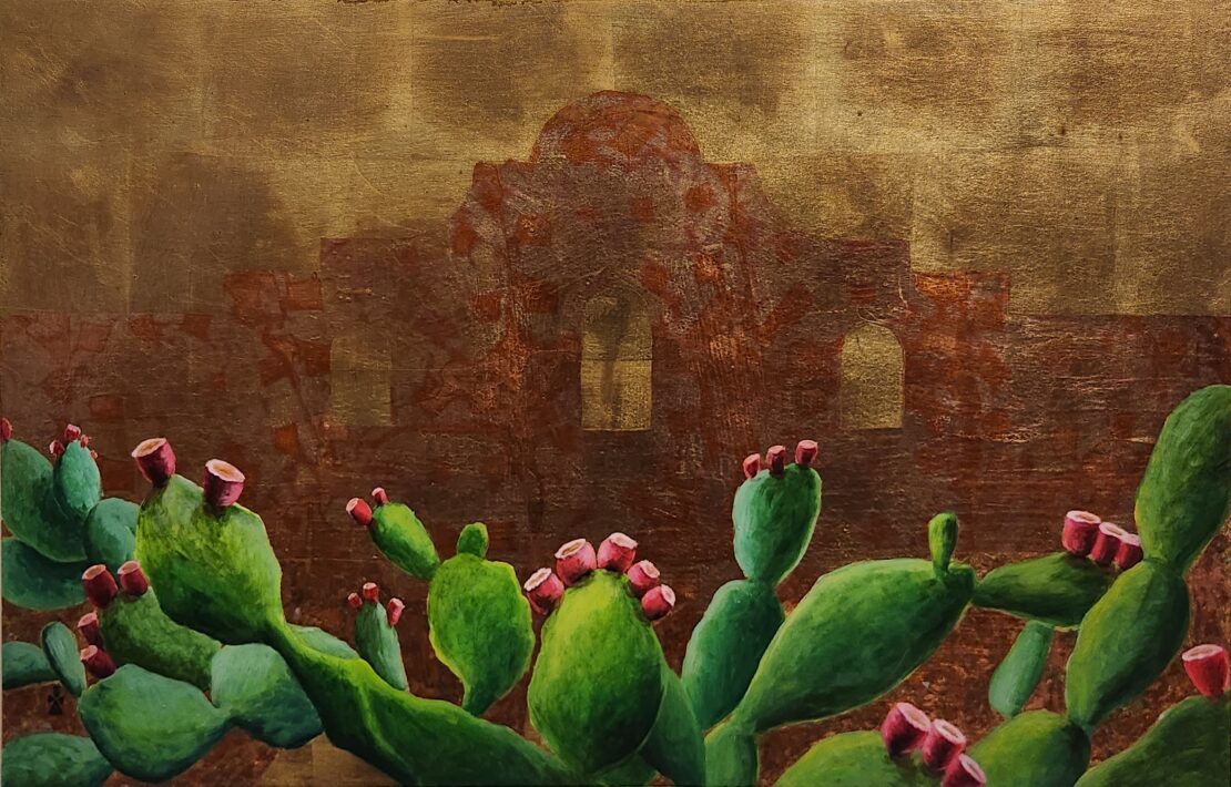 Alamo Cactus - Angeles Salinas - 20" x 32" x 1.5" - Acrylic and Aluminum Foil on Wooden Board