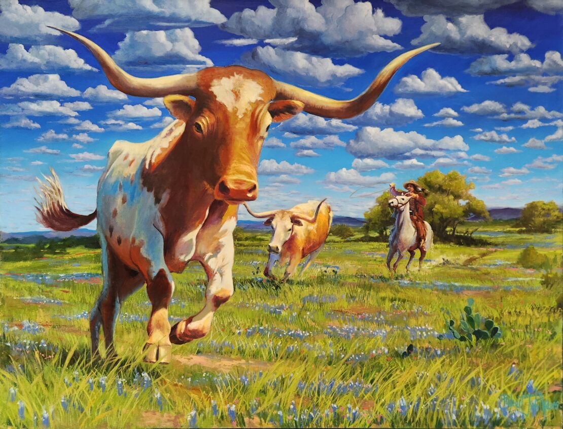 Bluebonnet Stampede - Robert J. Wilkens - 37" x 48" - Oil on Canvas